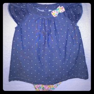 Denim dress w/ floral onsie